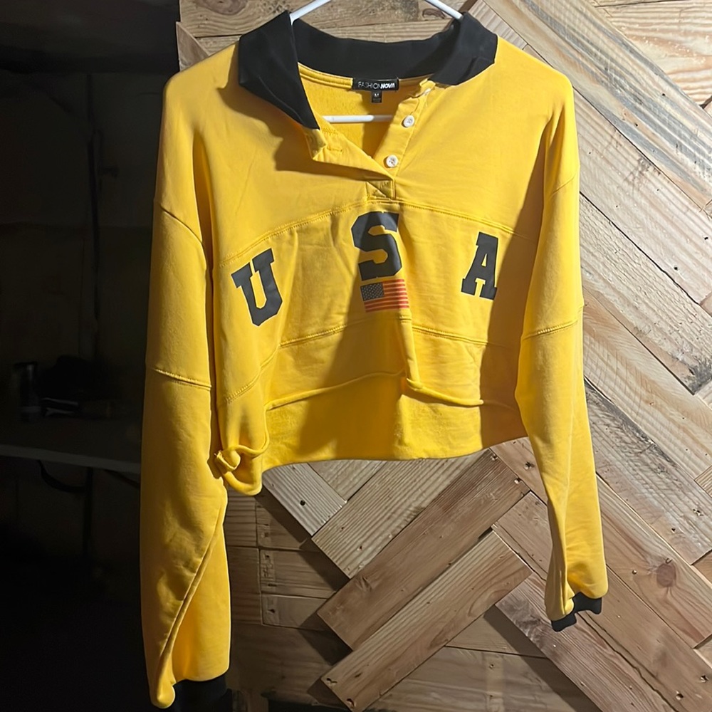 Yellow long sleeve crop top